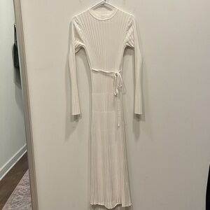 DISSH Cream Ribbed Long-Sleeve Maxi Dress with Waist Tie